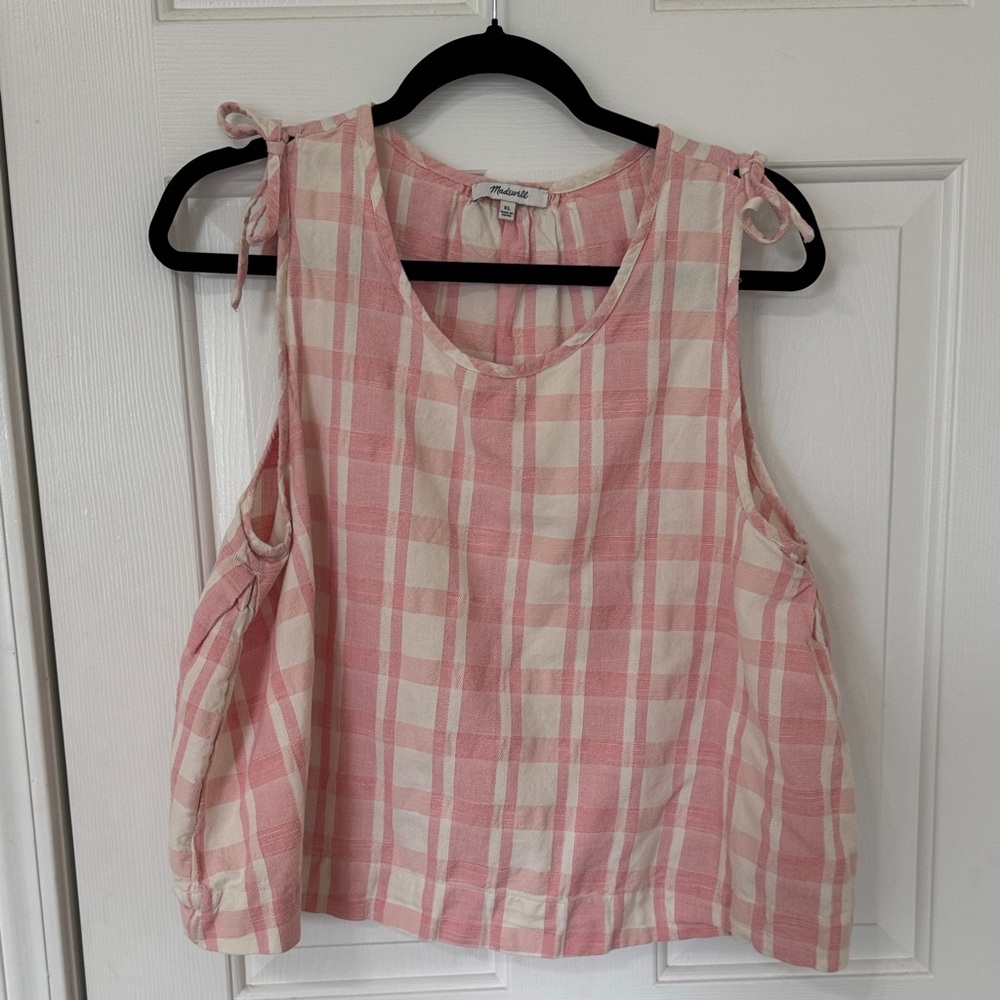 Madewell Pink and White Checkered Tank Top